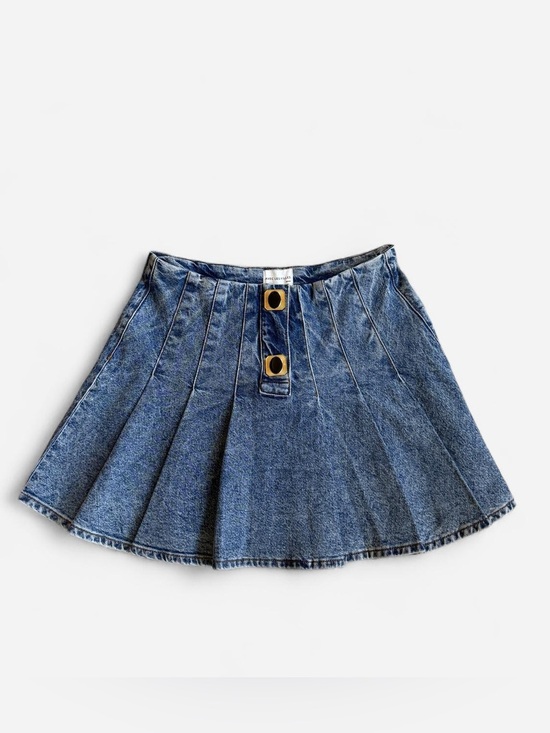 Avec Les Filles Dresses & Skirts - Avec Les Filles Pleated Blue Denim Mini Skirt with Button Detail
